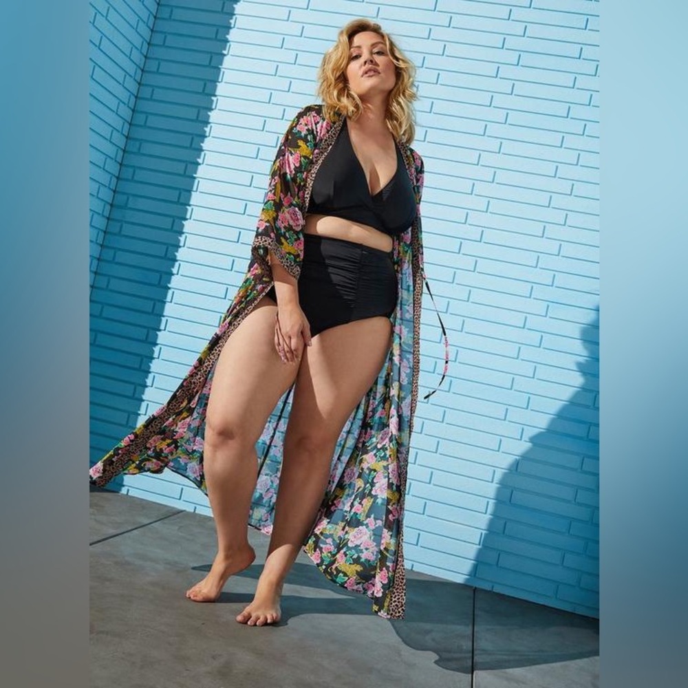 Torrid Maxi Chiffon Tie-Front Coverup Kimono